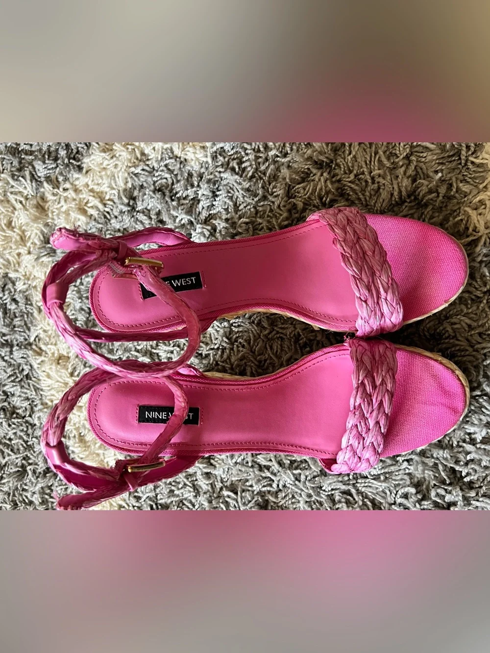 Nine West Pink Braided Espadrille Wedge Sandals